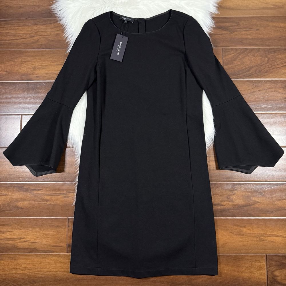 Lafayette 148 Women's Size Small Black Paloma Ponte Knit‎ Bell Sleeve Dress